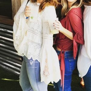 Free People ivory crochet knit top size M